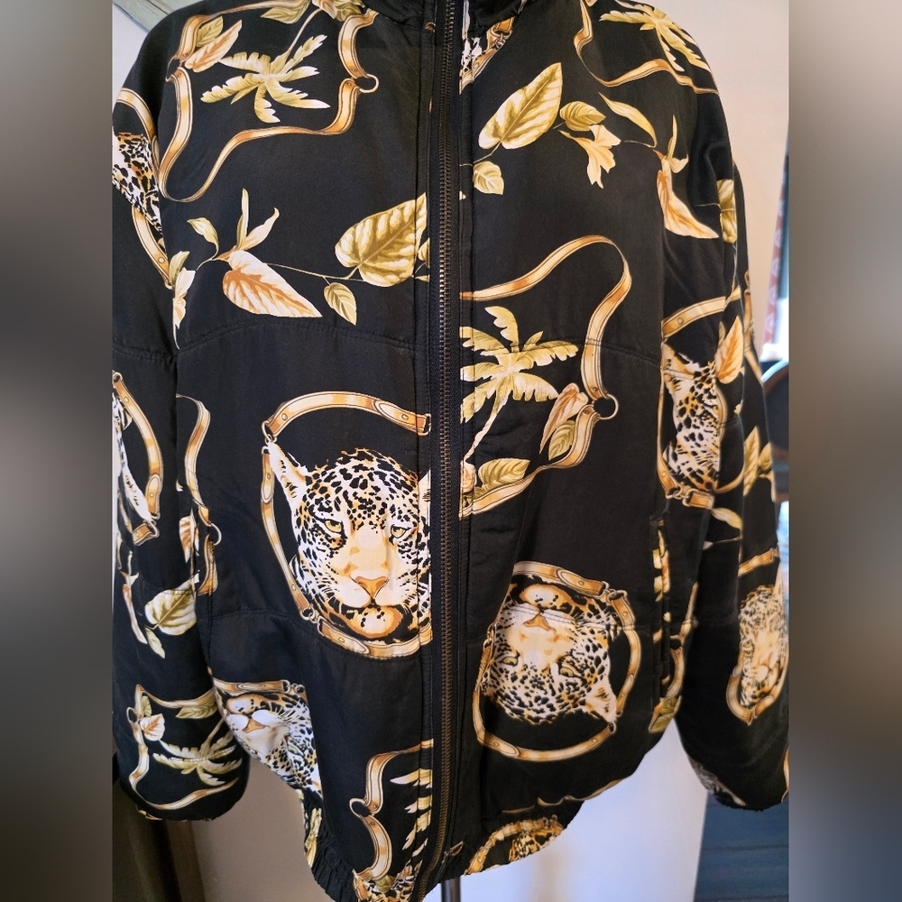 Stunt Vintage Size Small Oversized Silk Zip Leopard Print Jacket Versace Vibes - Picture 3 of 11
